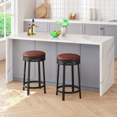 Set Of 2 360Â° Swivel Bar Stools Counter Height With Footrest Backless Round Pu Leather Upholstered -  17 Stories, EC366EC25790448395FF18BF5661D318