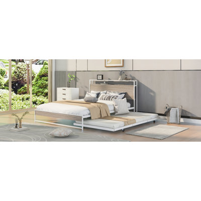 Usb Trundle Beds, Queen Metal And Mdf Modern Rustic Home Bedroom