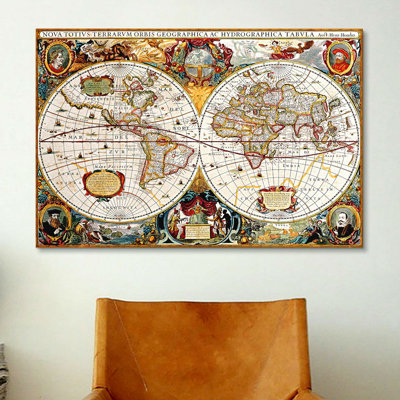" Antique Double Hemisphere Map Of The World (Hondius, Henricus C 1630) "