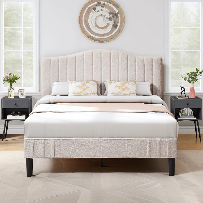 Ensemble de chambre avec lit plateforme 3 pièces Minisha, Gris, Double