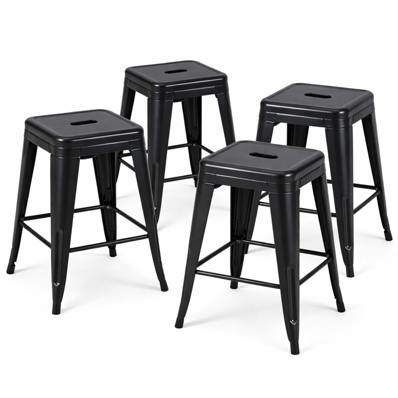 Tabouret à hauteur de comptoir 24 po, ensemble de 4 tabourets de bar en métal sans dossier, empilable, amovible et facile à assembler, pour économiser de l'espace pour un îlot de cuisine / bar / café / salle à manger