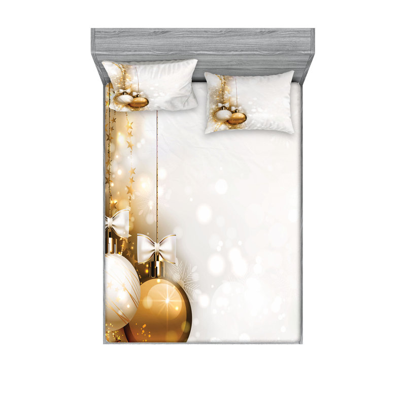 Drap-housse et coussin décoratif Ambesonne Christmas, blanc et beige, Ensemble de draps pour grand lit + 4 taies d'oreil