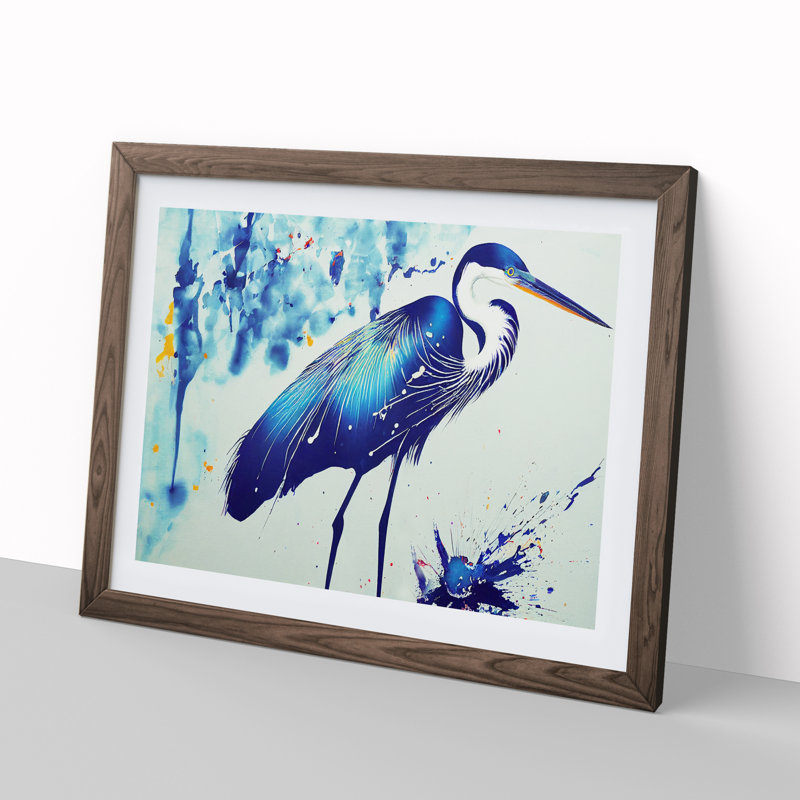 Splashed Heron Bird Vol.2 Abstract - Framed Print, Walnut, 34cm H x 46cm W x 2cm D