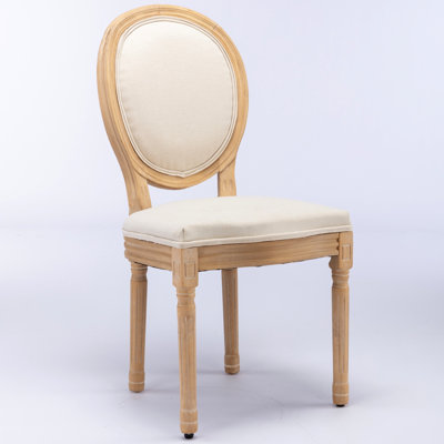 Chaises de salle à manger (2), housse en lin beige, structure en bois massif, peinture antique, paire de chaise de repos confortable en bois de style français, tissu, temps de détente