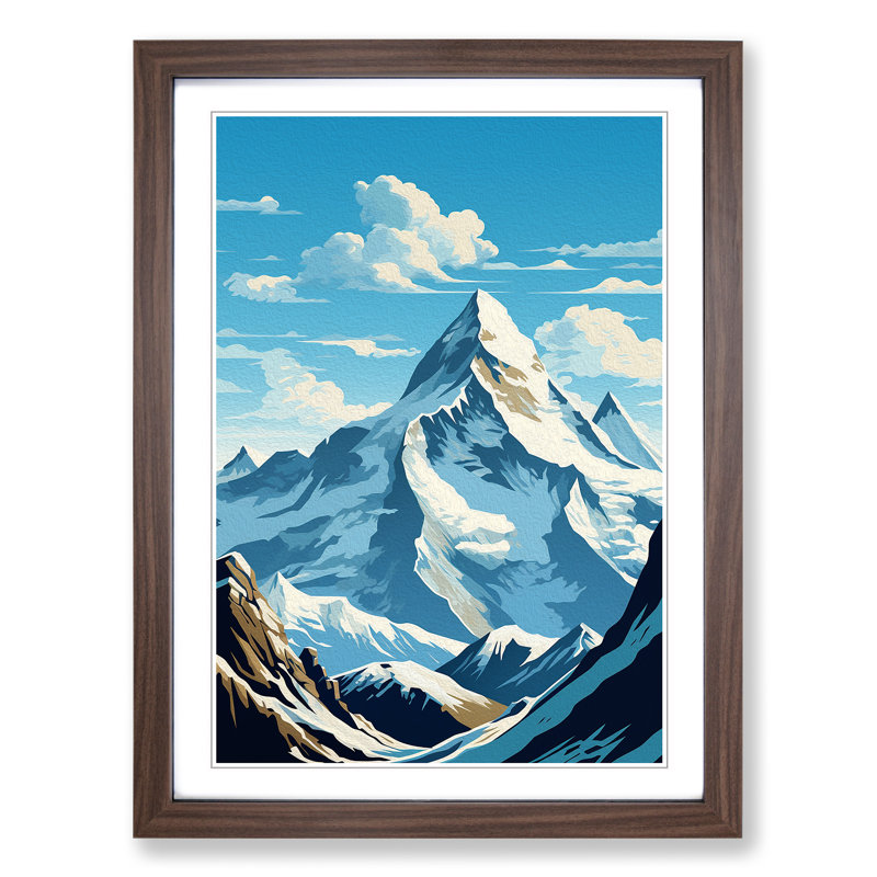 Mount Everest Art Deco No.3 - Single Picture Frame Print on Wood, 34cm H x 25cm W x 2cm D, Walnut