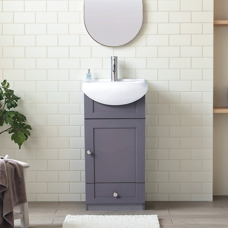Mini meuble-lavabo simple 18 po avec comptoir en céramique 18 po, Gris foncé