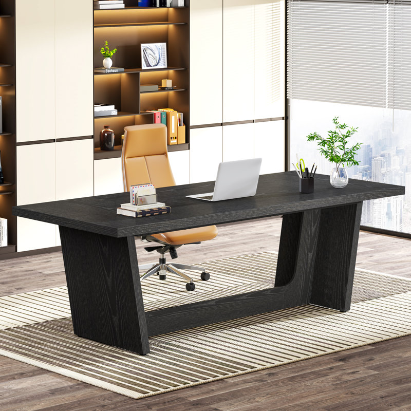 Delitha 70.9" W Manufactured Wood Executive Desk, Black