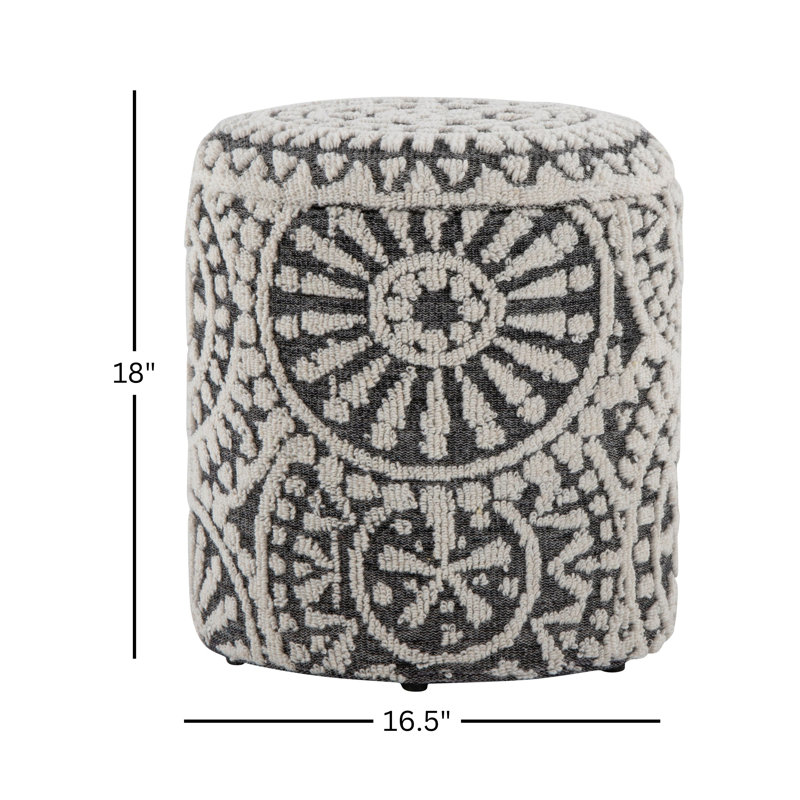 Pouf de rangement en laine tissée à la main, noir et ivoire, avec couvercle capitonné