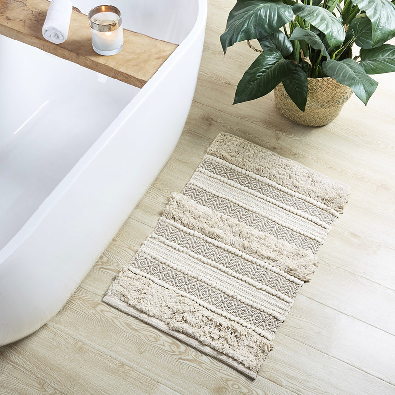 20x32" Natural Bath Rug With Woven Texture Stripe, Non-skid Back, Easy Wash, Style Decor 20x32", Stripe Design, Backing, Machine Washable Feeling