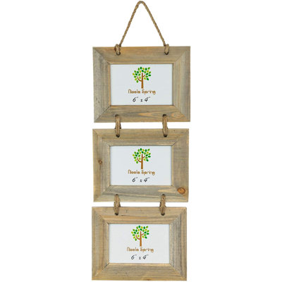 Nicola Spring - Rustic Wooden Hanging 3 Photo Frame - 6 x 4" - Natural