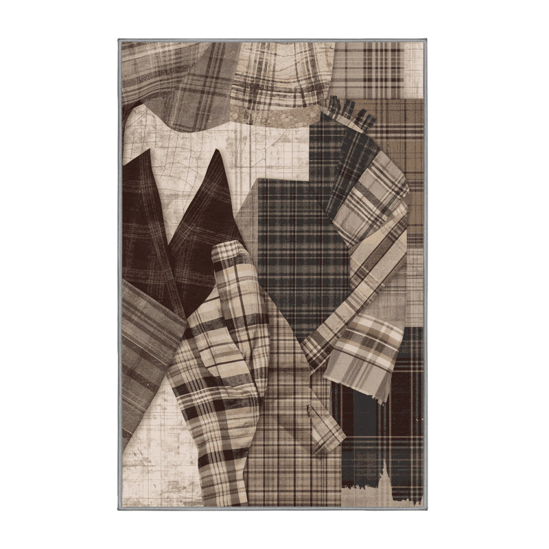 Tapis à carreaux de campagne / gris Luray lavable à la machine - Reliure grise, 2x5