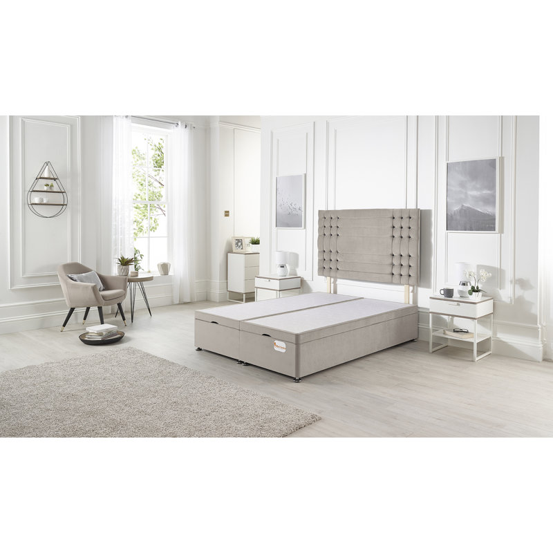 Luxara Solid Wood End Opening Ottoman Bed Frame Plush Velvet, Silver, Kingsize (5')