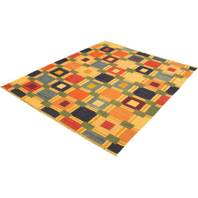 Tapis de zone en laine orange/vert/bleu 8 pi 2 po x 10 pi anatolian one-of-kind à la main noué la new age