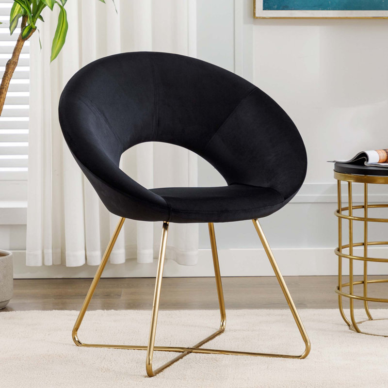 Zed 68cm Wide Velvet Papasan Chair, Black, Gold