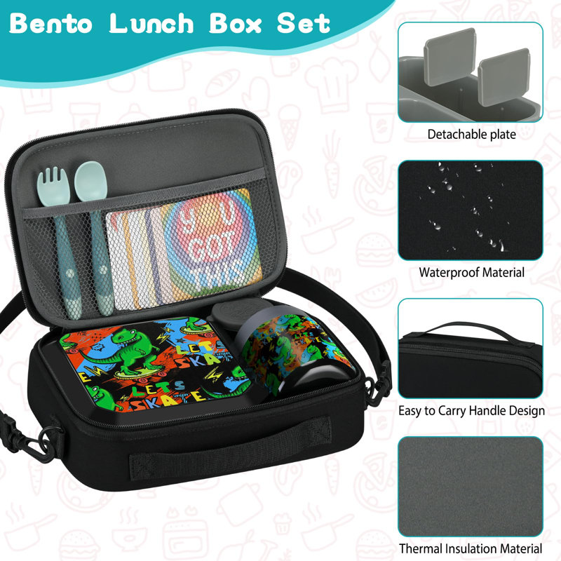 Bento Lunch Box for Kids with 12oz Soup Thermo – Leak-Proof 5-Compartment Food Container