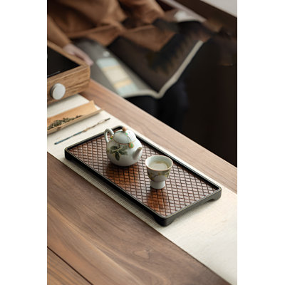 Black Gold Heavy Bamboo Tea Tray For Home Living Room Small Kung Fu Tea Set Tray -12.6X6.3X0.79 Inches