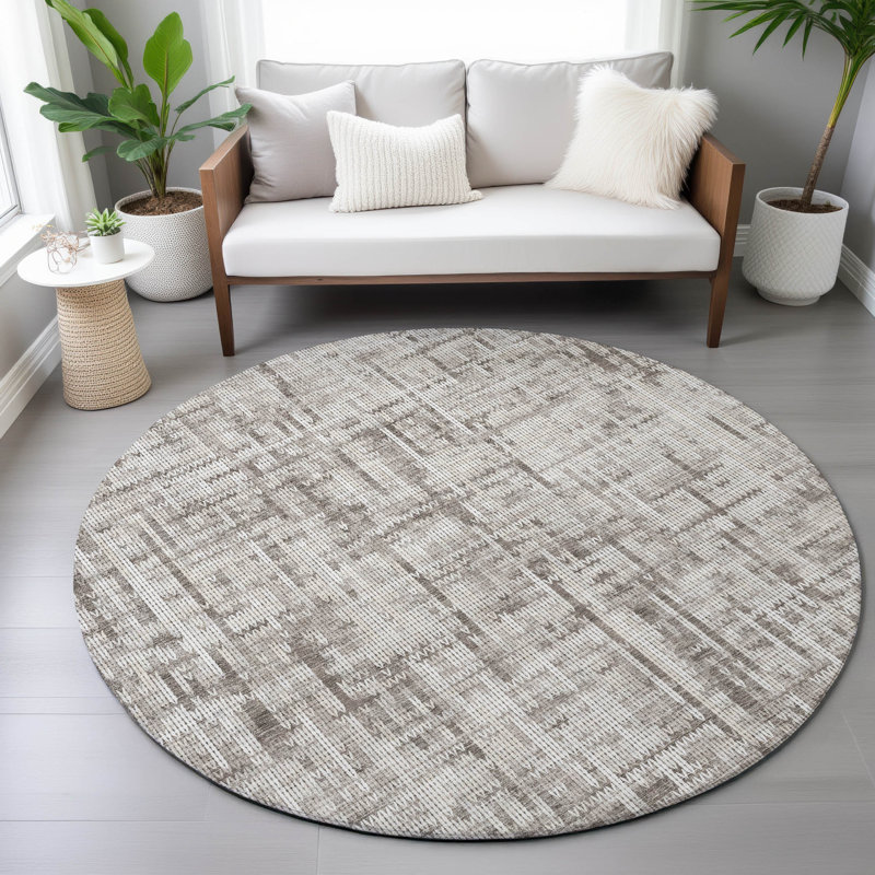 Machine Washable Indoor/Outdoor Amanda ACN2130 Striped Rug, Round 8'