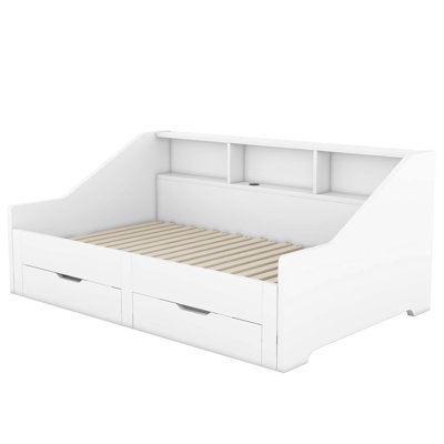 Daybed Frame With Storage Bookcases, 2 Drawers & Charging Design