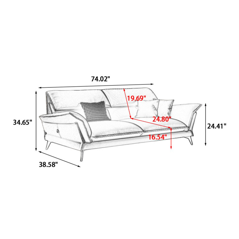 Black Genuine Leather Standard Sofa cushion couch, Black