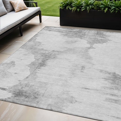 Tapis extérieur lavable abstrait gris argenté et étain 5 pi x 8 pi