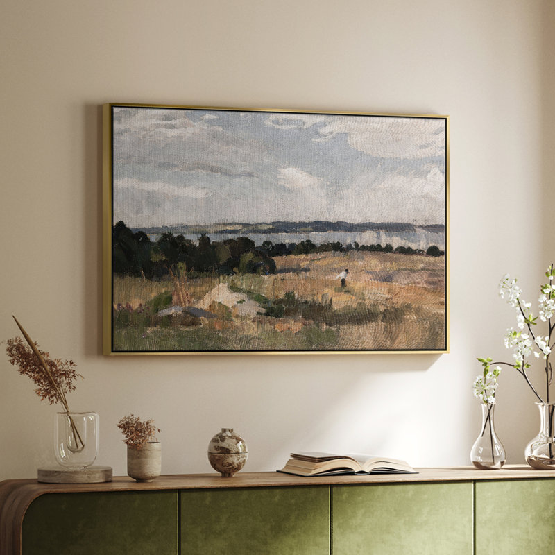 Paysage rétro - CMXLII, Toile avec cadre flottant or, H 17 po x l 25 po x P 2 po