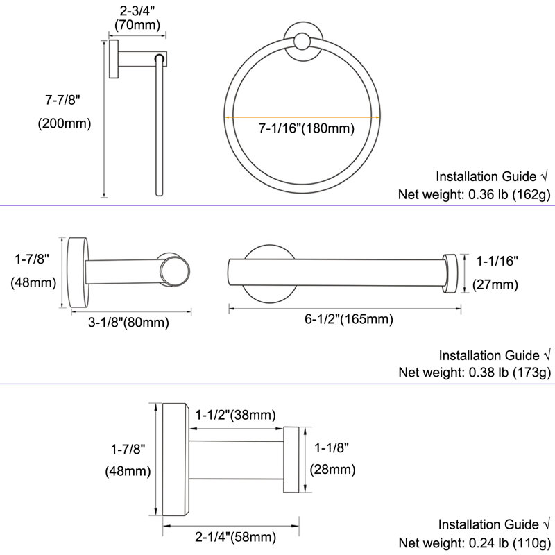 Ensemble de quincaillerie de salle de bain 4 pièces, Or brossé