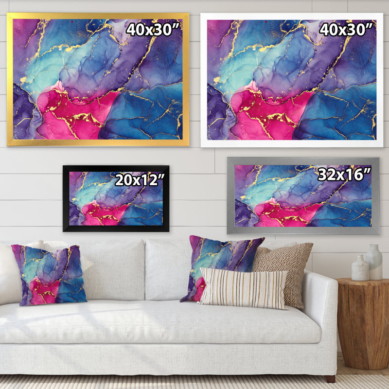 «Blue and Pink Luxury Abstract Fluid Art», reproduction sur toile, H 12 po x l 20 po x P 1 po, Cadre photo noir