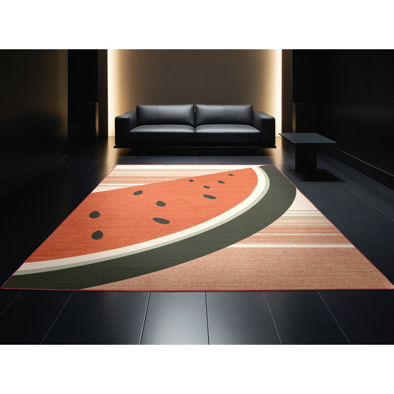 Machine Washable Elkton Watermelon Modern Striped Rug in Brown – Rose Binding, 8x10