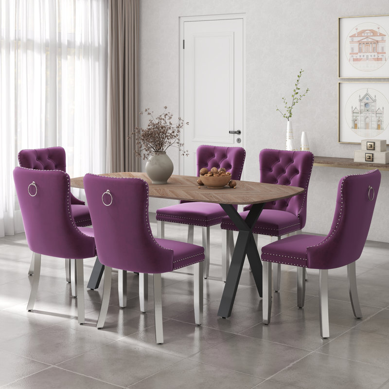 Rectangular Wooden Dining Set with Tufted Dining Chair, Purple, 29.5"H x 71"L x 35.4"W