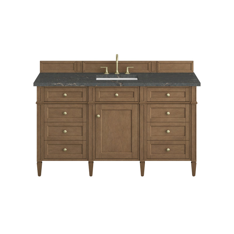 Meuble-lavabo simple 60 po Dussault, Bleu Parisien, 8 po, Pacane