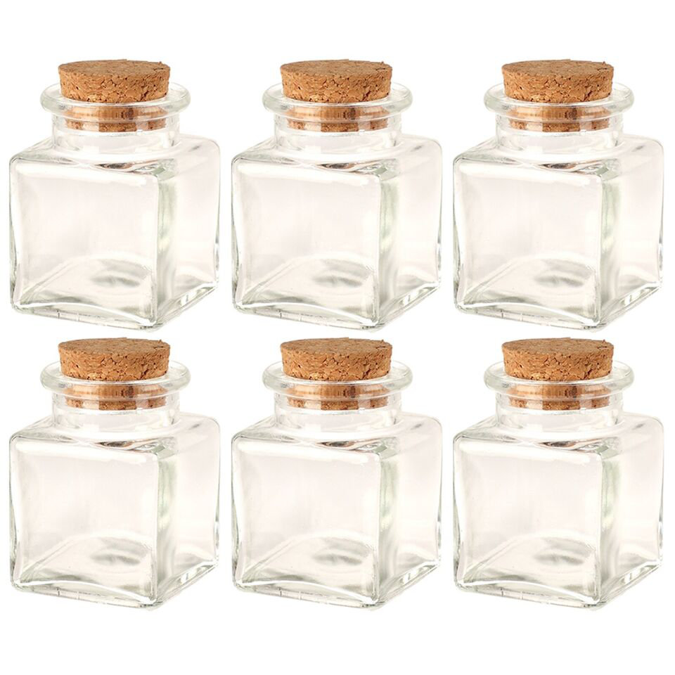 6 Glass Storage Preserve Pots Jars Containers Cork Lids Kitchen Food Storage