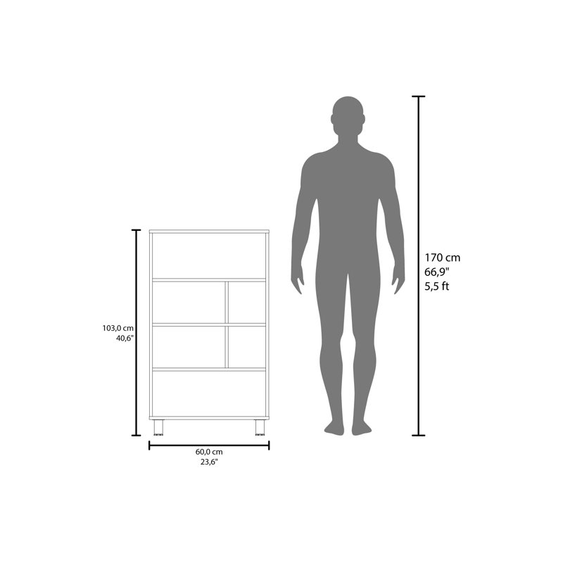 White Bookcase with Three Shelf, Black