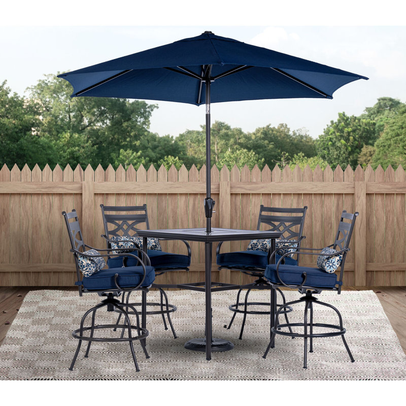 Elmfield 4 - Person Patio Dining Set with Square Table , Cushions Included, Navy Blue