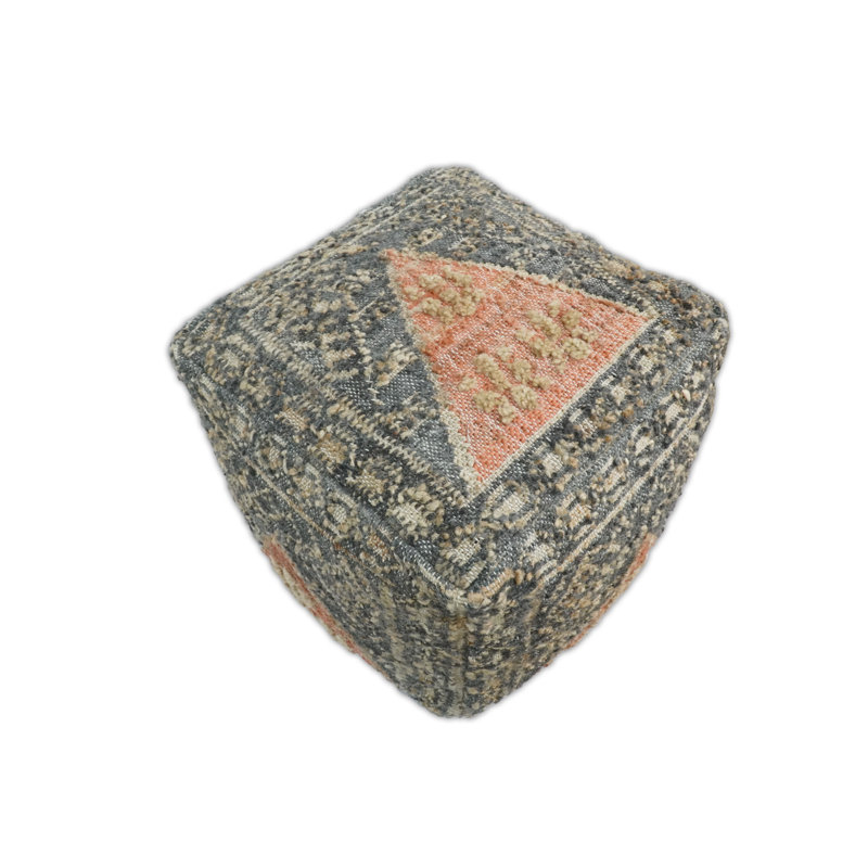 Upholstered Pouf, Charcoal Jute