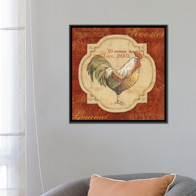 "Rue De Rooster" par Lisa Audit, impression sur toile, H 37 po x l 37 po x P 1,5 po, Toile avec cadre noir, Pas de tapis