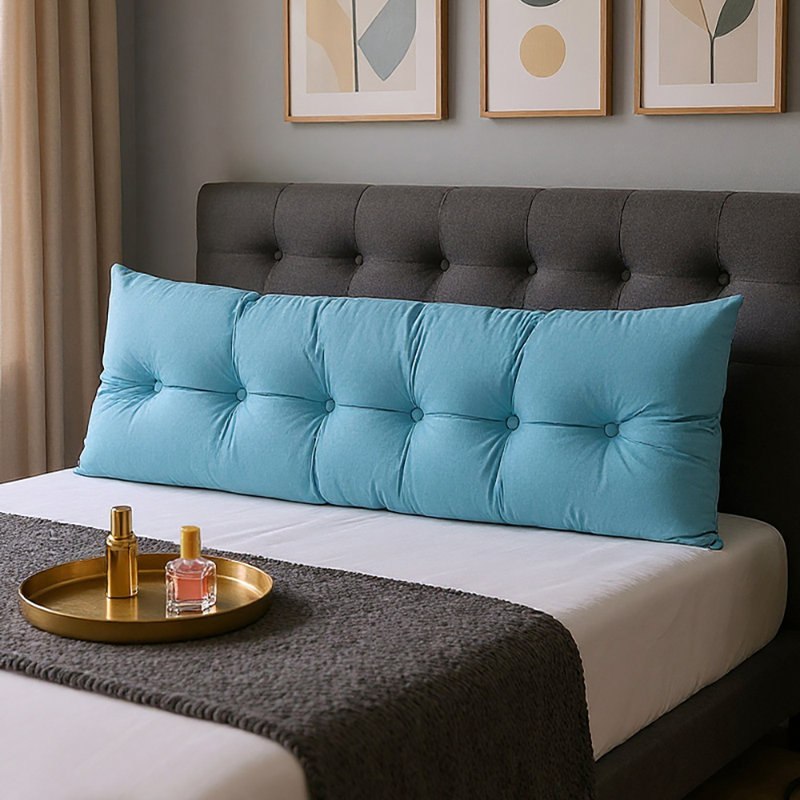 Upholstered Headboard Pillow, 180cm W x 60cm D, Blue