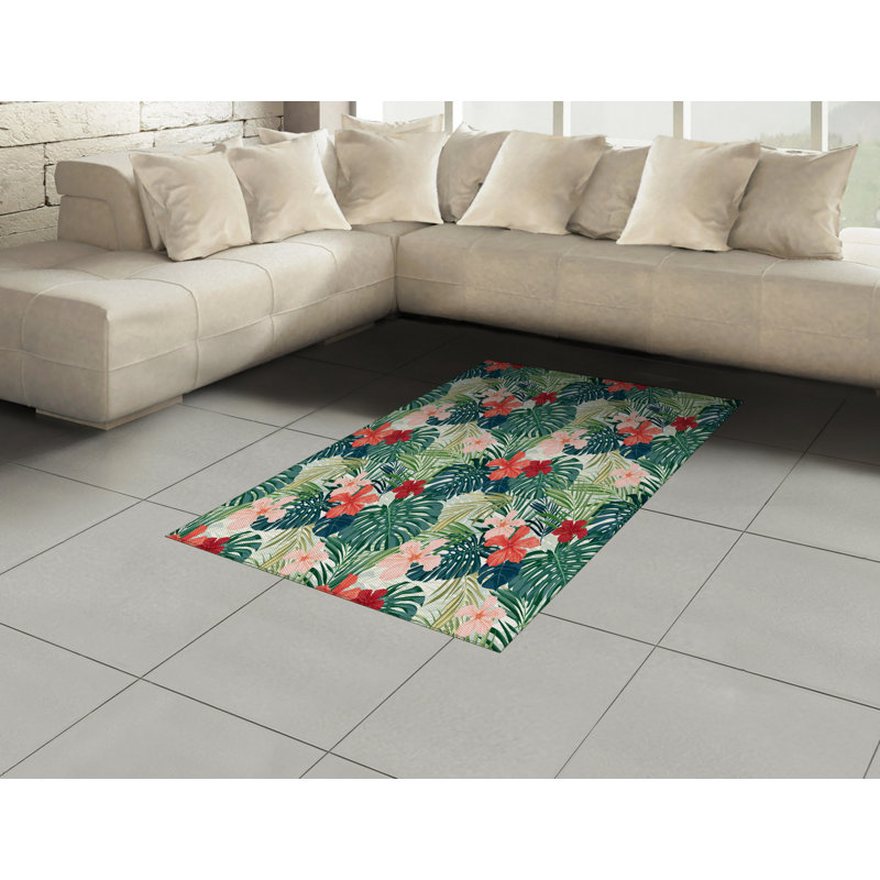 Tapis décoratif à fibres longues haute densité en polyester et coton Leaf, Rectangle— 4 pi x 5 pi 8 po