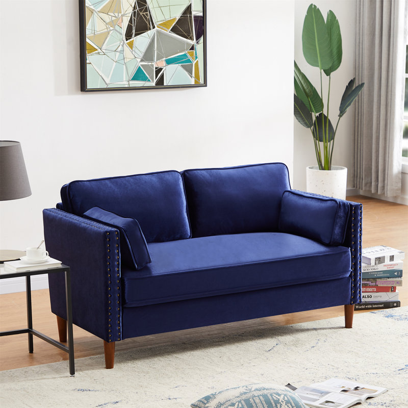 Epps Velvet sofa, Loveseat with Nailhead,couch, Blue Velvet