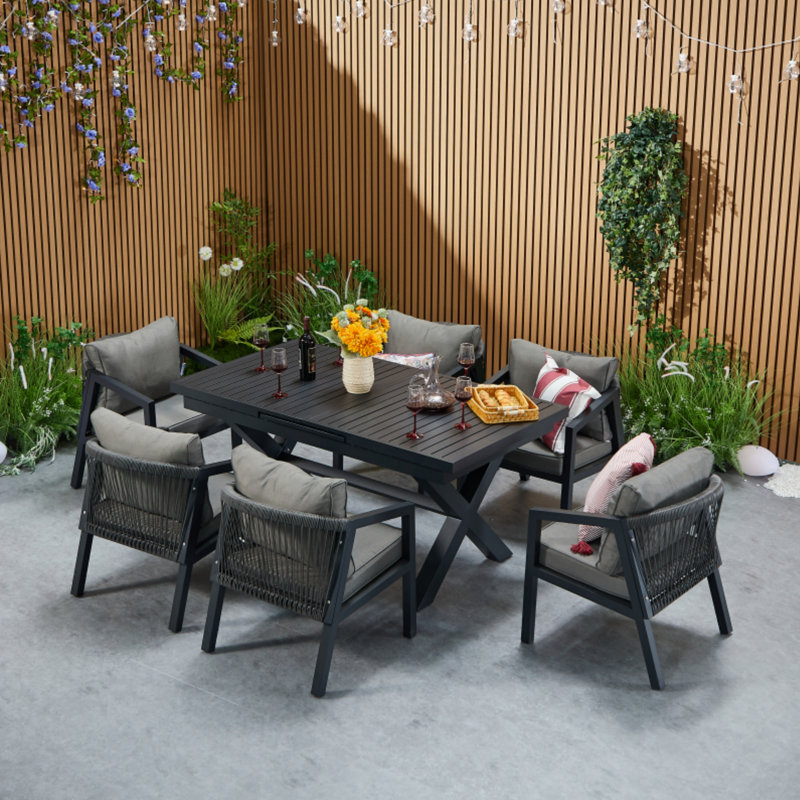 Patio Dining Set with Rectangular Table , Cushions Included, 6 Seater