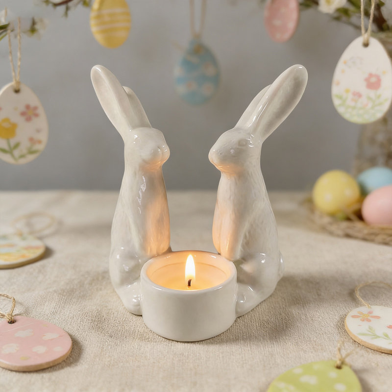 Easter White Ceramic Bunny Scented Candle Candlestick