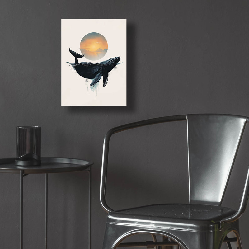 Art mural en verre épique «Whale Design Minimalist White» par Momart, H 16 po x l 12 po x P 0,13 po