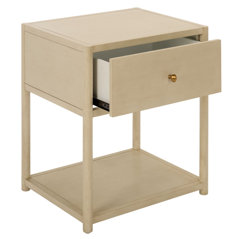 Table de chevet Cabbot à 1 tiroir et 1 tablette, pieds ronds, Blanc antique