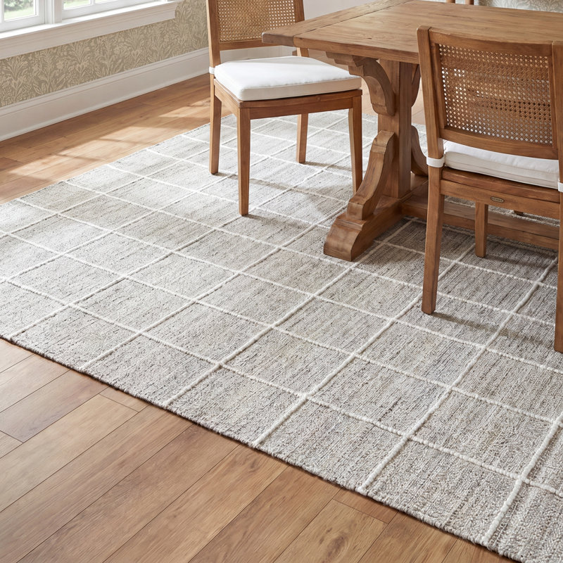 Lavande Geometric Wool Area Rug in Off-White/Gray, Rectangle 8'10" x 12'
