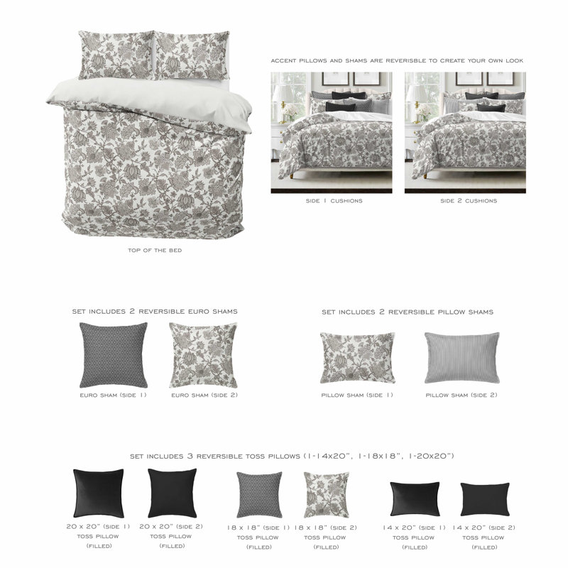 Bronte Ivory Cotton Duvet Cover Set, California King Duvet Cover + 7 Additional Pieces