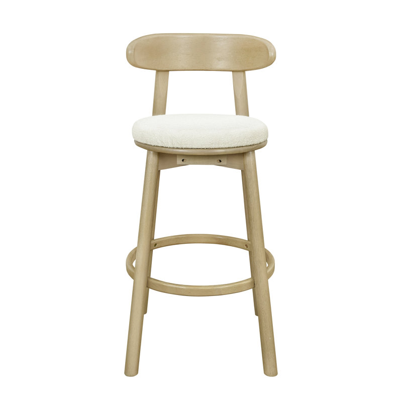 Tabourets de bar ronds à coussin (frêne naturel et beige), Beige, frêne naturel