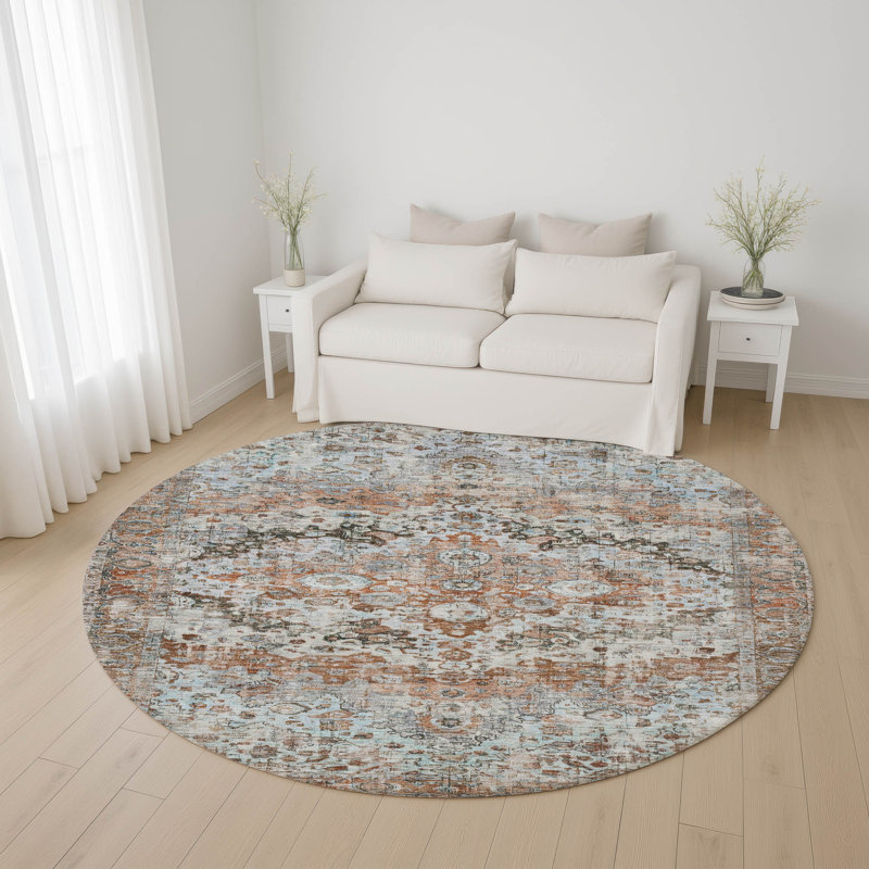 Premium Machine Washable Lubbers AMF1755 Border Rug, Round 8'
