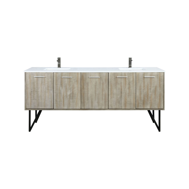 Ensemble de meuble-lavabo double en métal l 80 po x P 20 po Lancy, Marbre de culture blanc