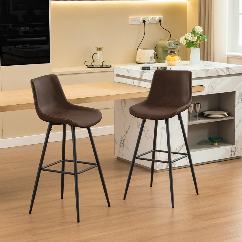 Tabouret de comptoir moderne en similicuir, Tabouret de bar (siège d'une hauteur de 28 po), 2, Tanné