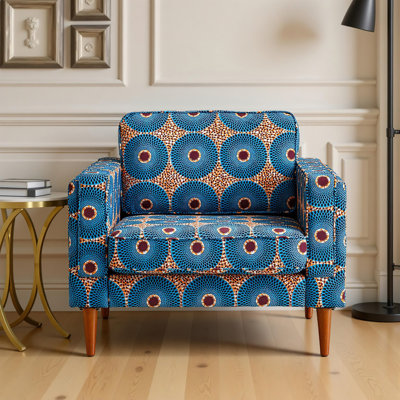 40" Modern Fabric Armchair with Wooden Legs and High-Density Foam Cushion, Geometric Pattern Upholstery