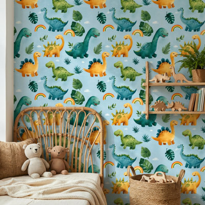 Papier peint dinosaures tropicaux